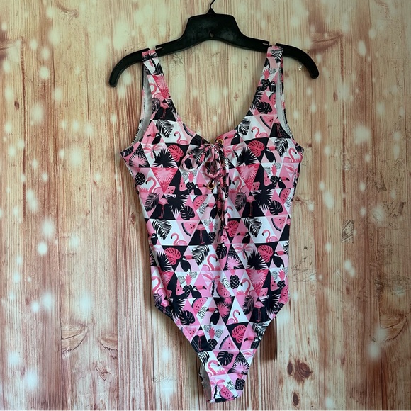 Emme Jordan Pink Flamingo Print Low Back One Piece Swimsuit - Picture 1 of 12